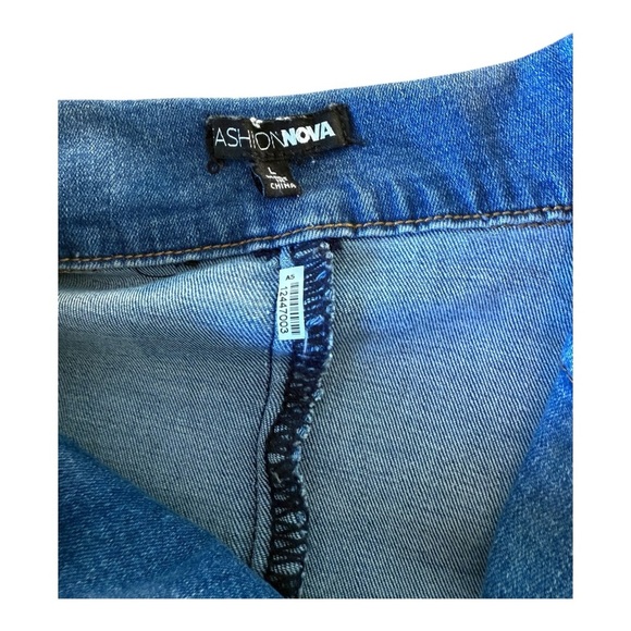 Fashion Nova Womens Denim Jumpsuit L Jean Coveralls Vintage Snap Front - Picture 8 of 14